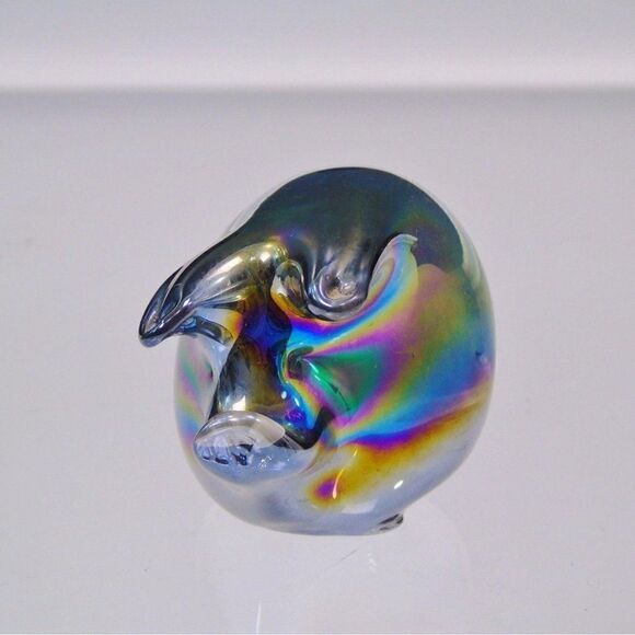 Iridescent Glass Pig Vintage Piggy Paperweight Carnival Art Glass Swine Figurine - Picture 3 of 6